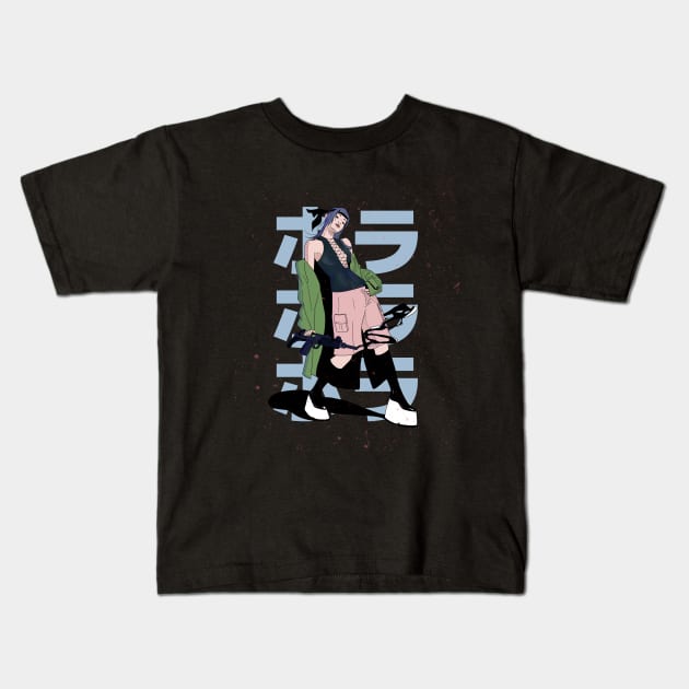 Street Style Anime Warrior Girl Kids T-Shirt by artefaktori